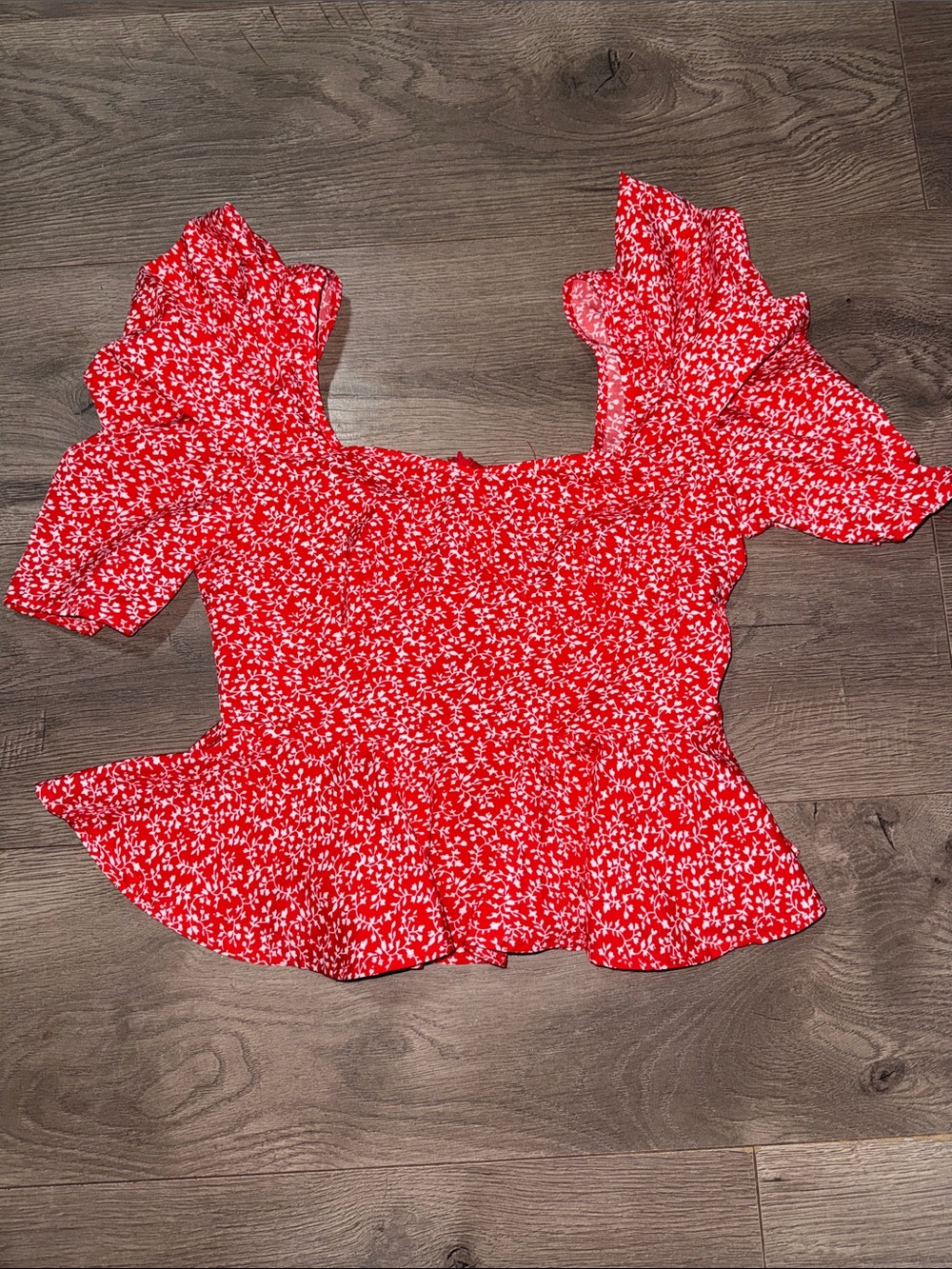 Red Floral Square-Neck Peplum Top - Women